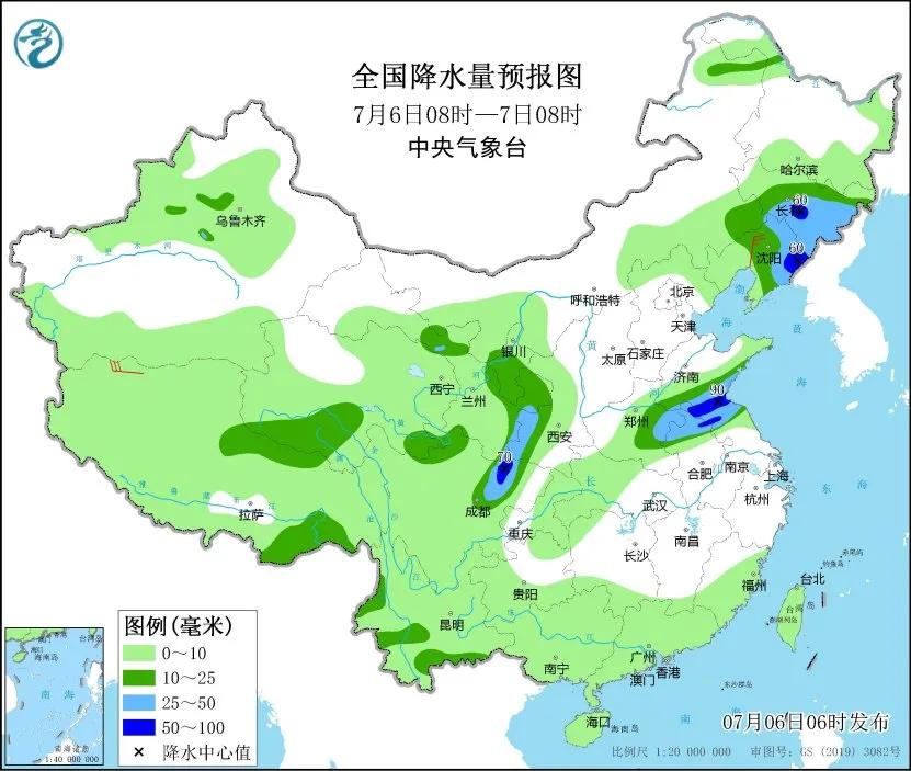 未來(lái)三天國(guó)內(nèi)天氣預(yù)報(bào)（7月6日）