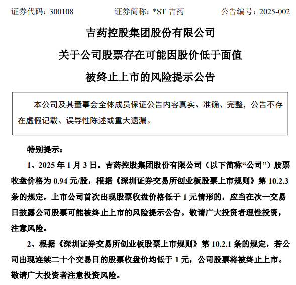 *ST嘉寓提示存在“面值退”風(fēng)險(xiǎn)，收盤價(jià)首次低于1元/股