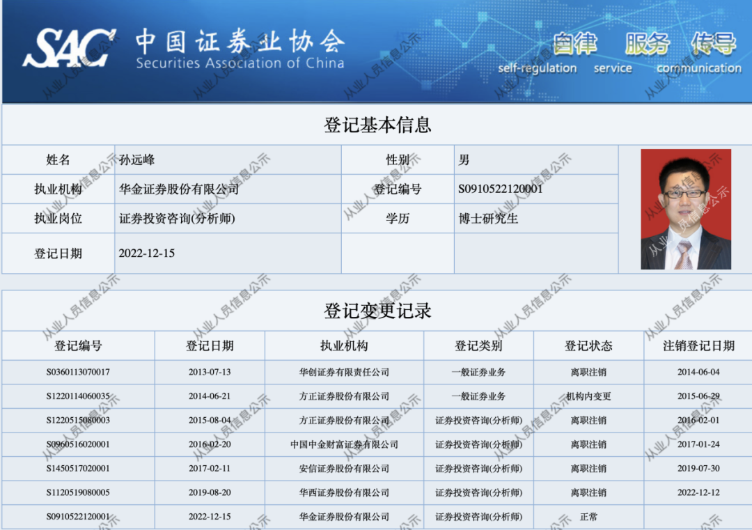 又見券商研究所所長，跳槽！孫遠峰擬加盟太平洋證券