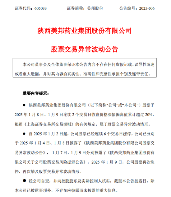 “一證一品”政策成催化？6連板美邦股份提示三大風險